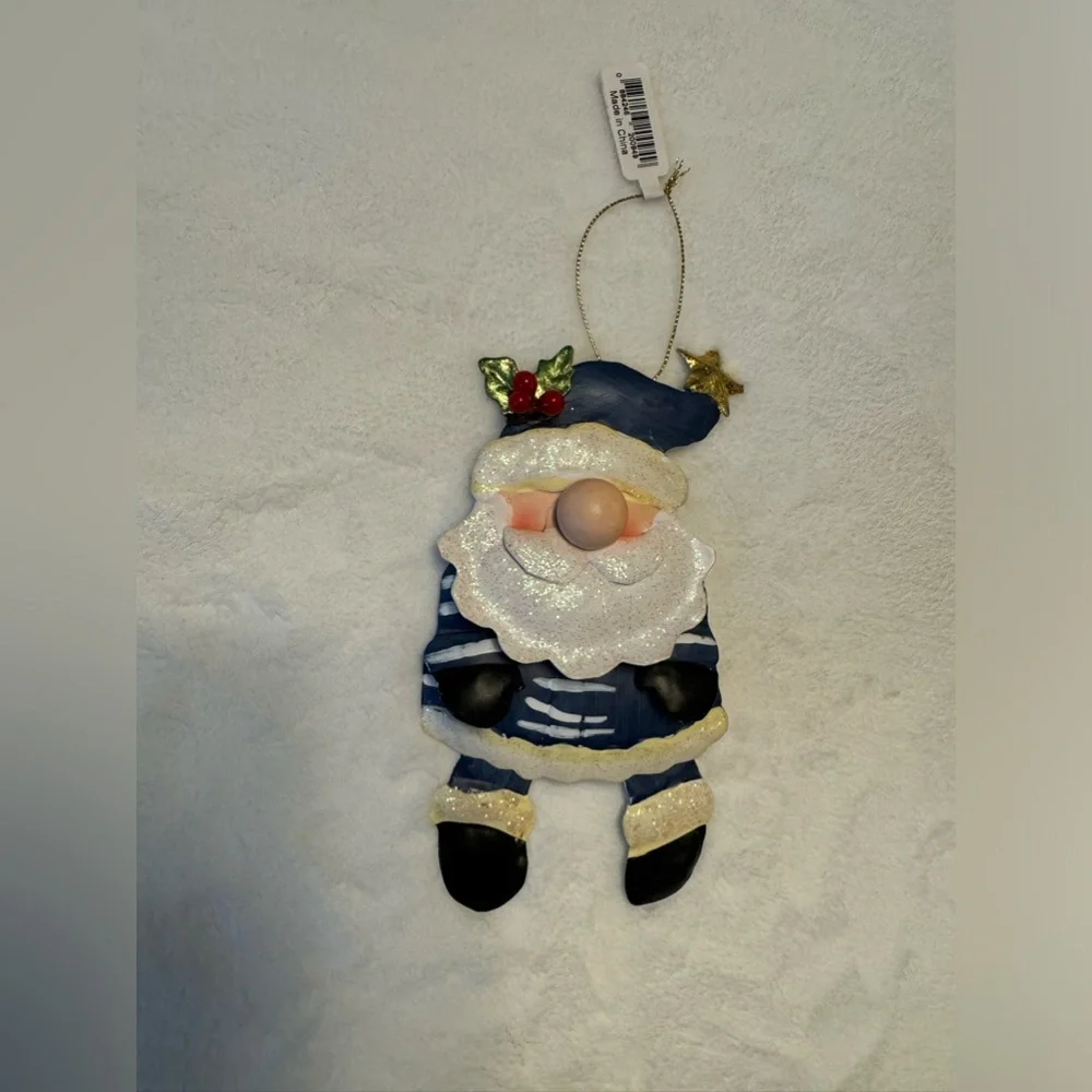 NWT Vintage Handmade Santa Christmas Ornament Metal